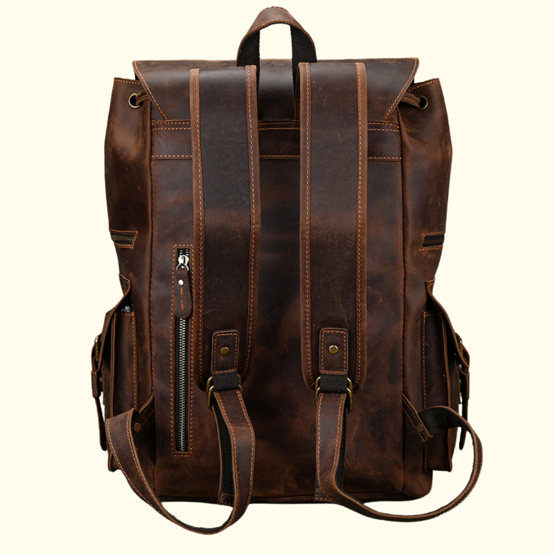 vintage leather travel backpack