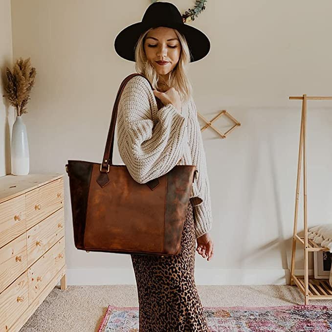 Durable leather tote for women