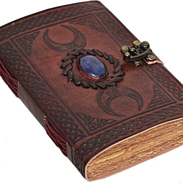 3 Moon Blue Lapiz Embossed Vintage Leather Journal