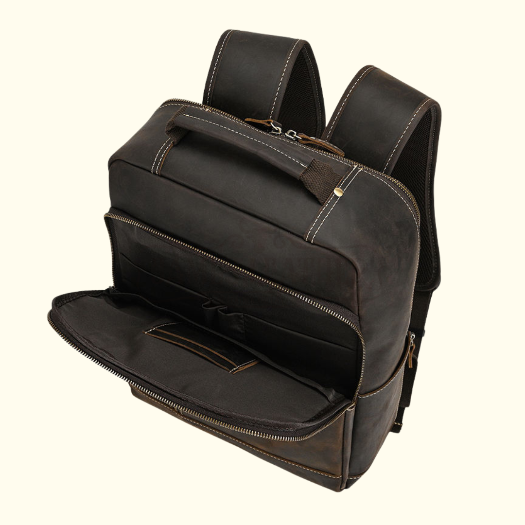 adjustable strap leather backpack