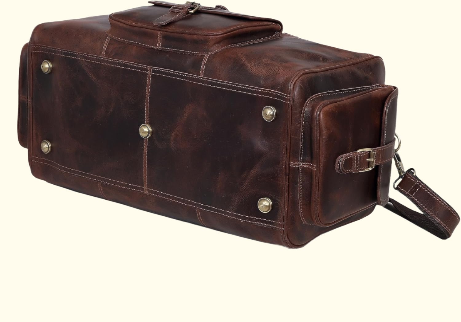 leather duffle with brass hardware