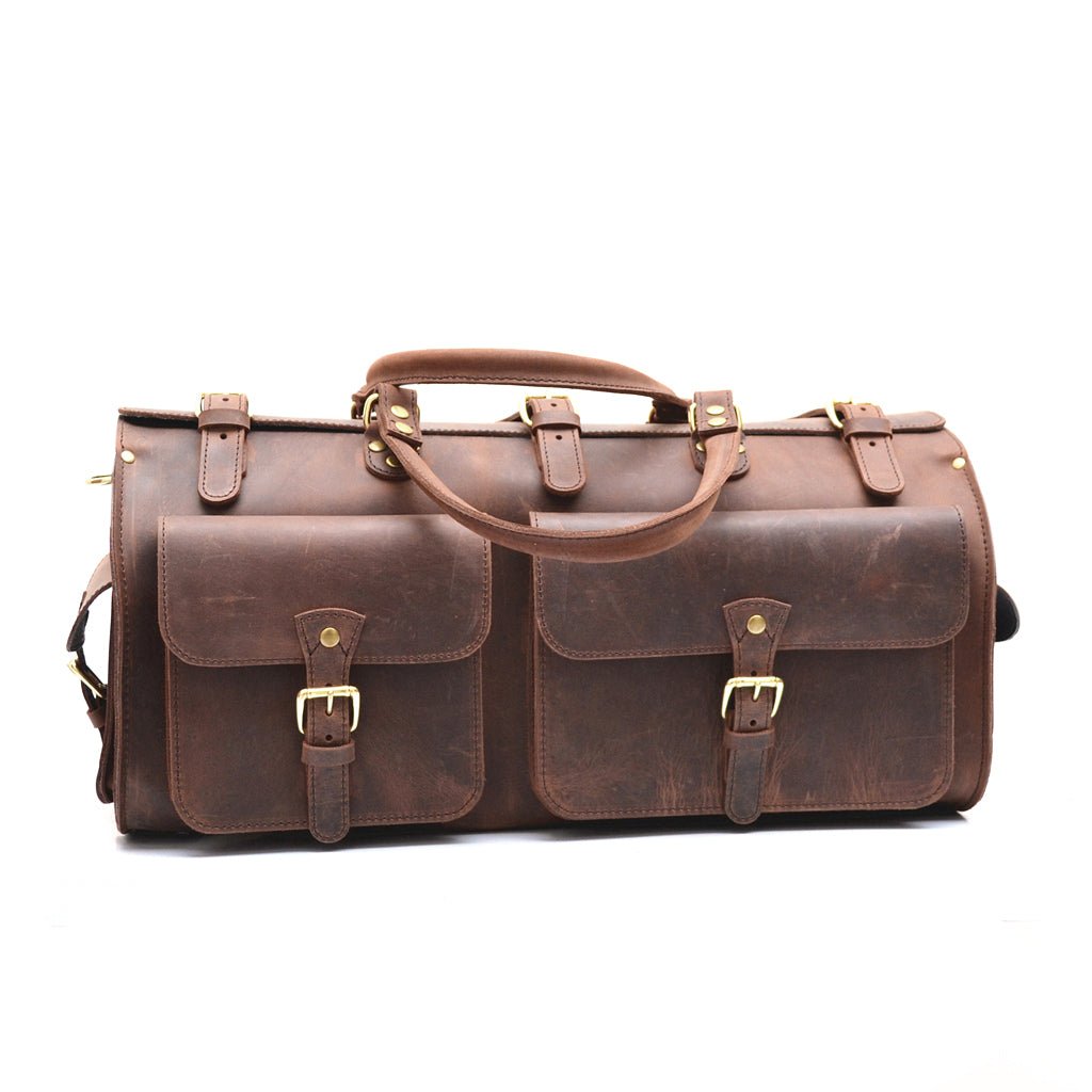 vintage leather duffle bag
