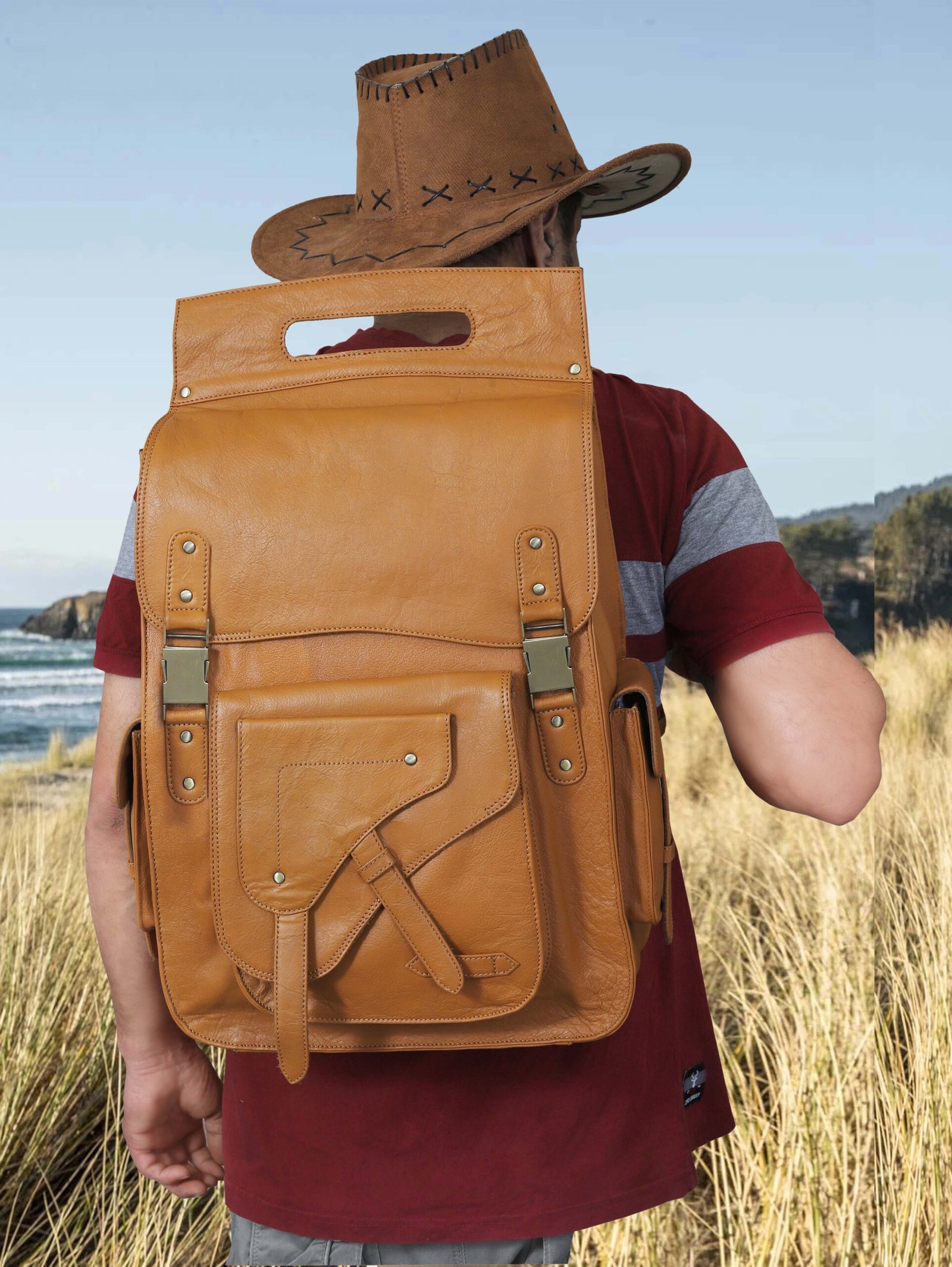 leather travel backpack