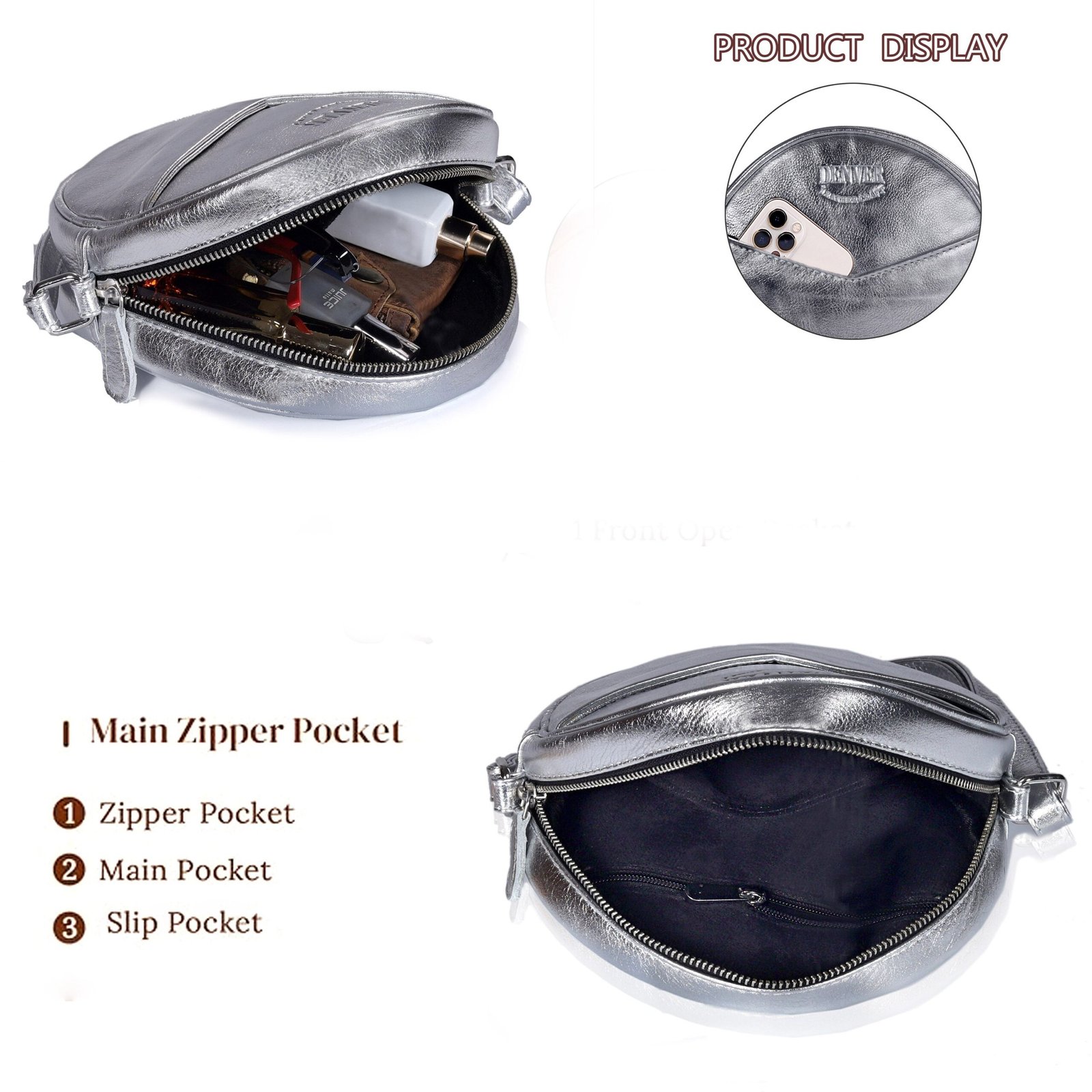 Elegant steel silver handbag