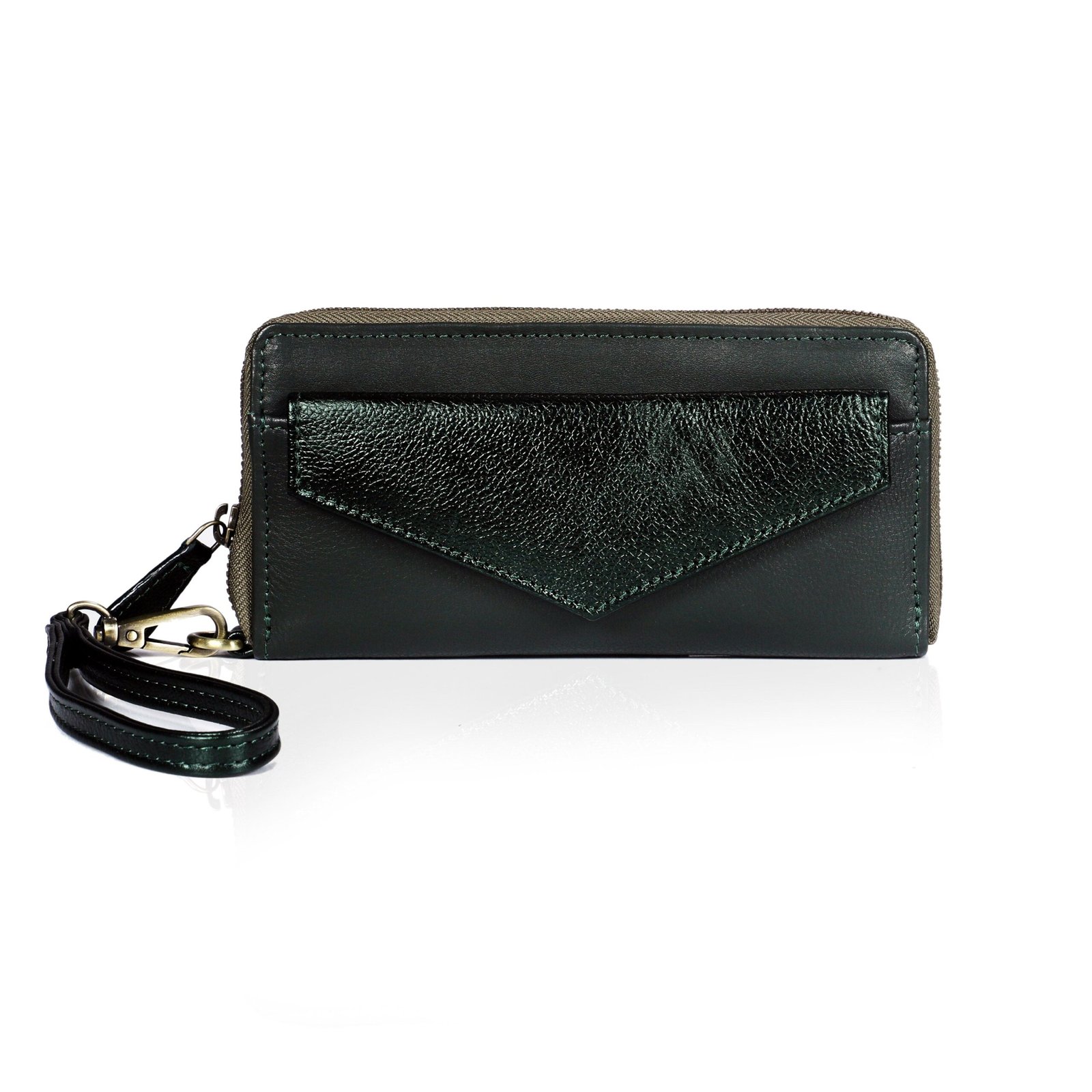 compact green leather wallet