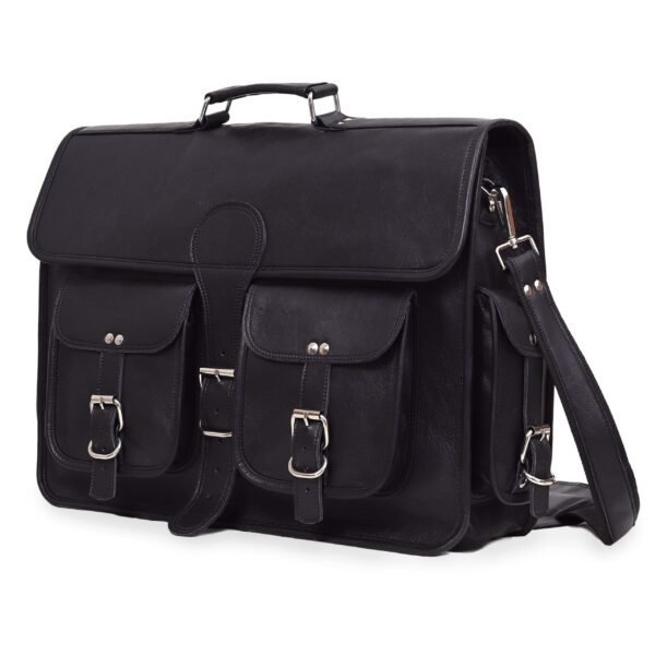 black leather messenger bag
