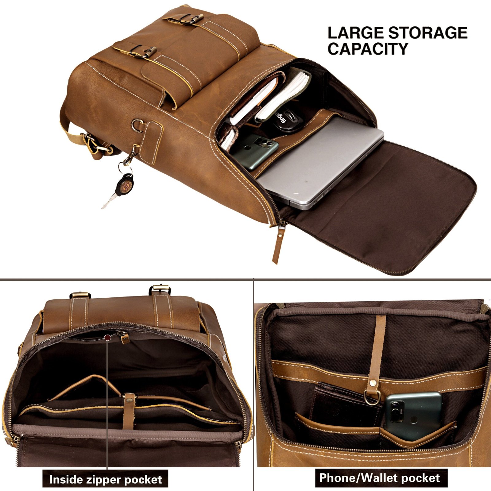 Vintage style leather backpack