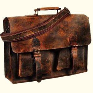 distressed buffalo leather briefcase