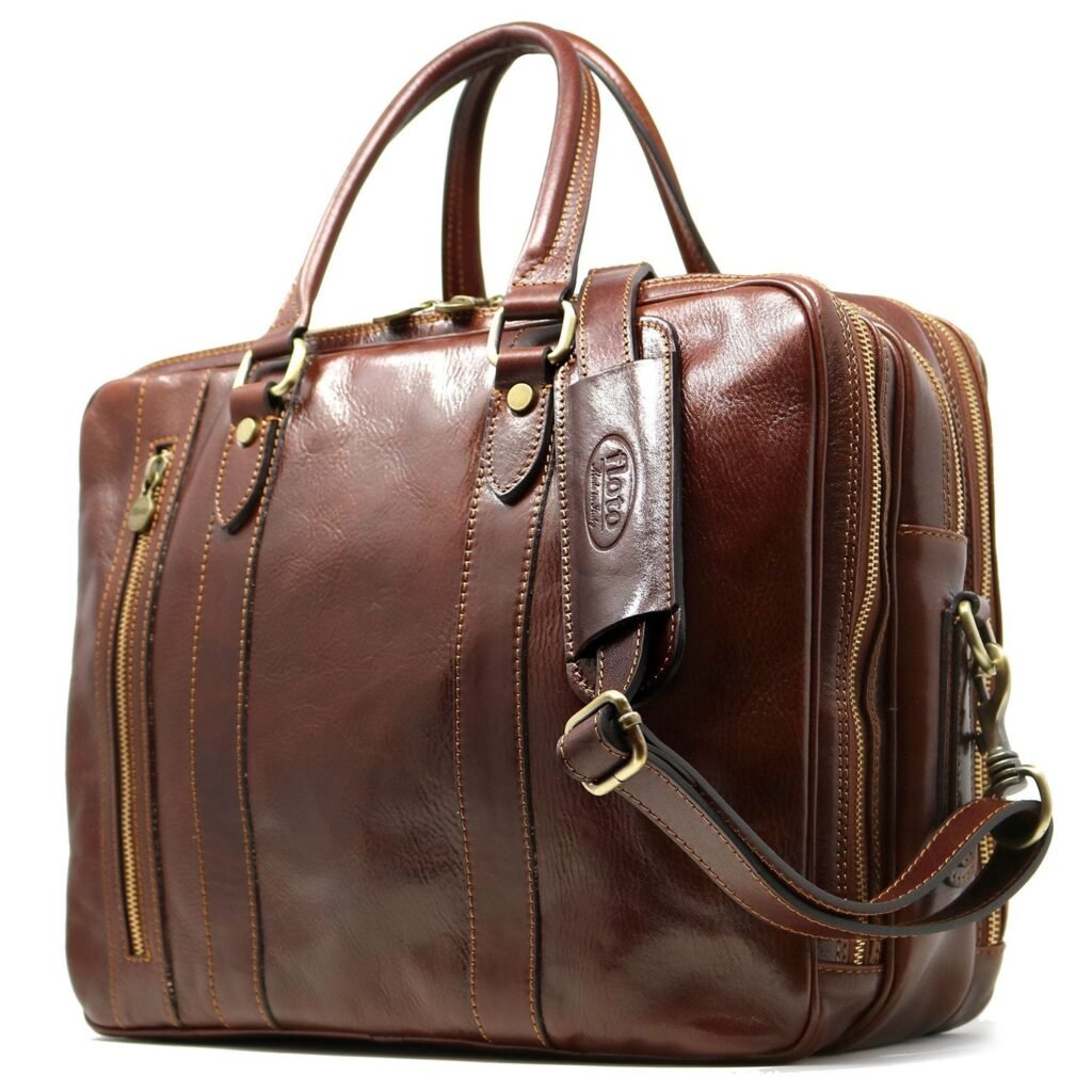 Brown leather laptop bag Firenze made from premium leather, designed for professionals, featuring a structured silhouette and elegant craftsmanship