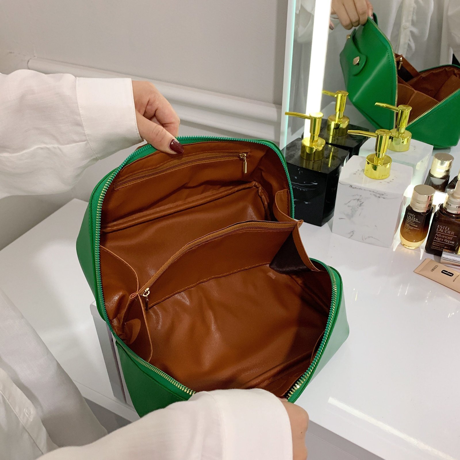 multi-pocket makeup pouch