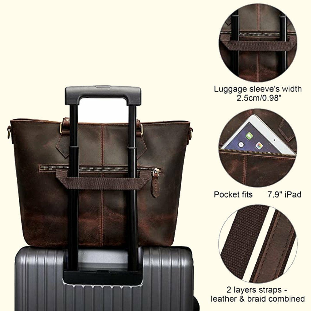 Vintage oak leather tote