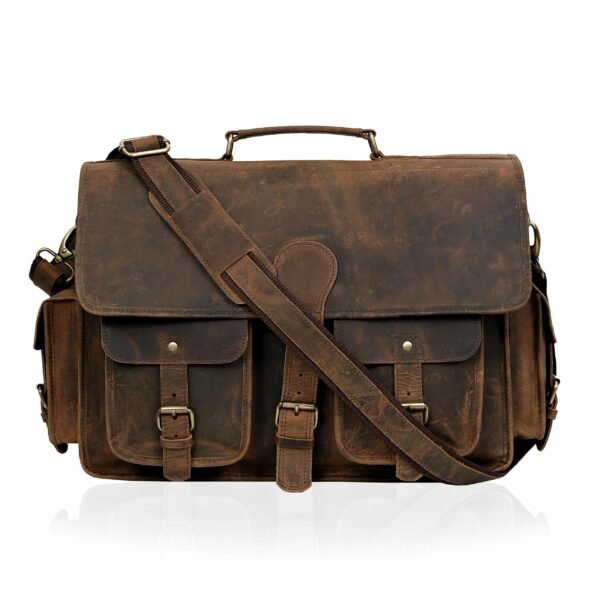 MADDISON BUFFALO LEATHER MESSENGER LAPTOP BAG in vintage brown