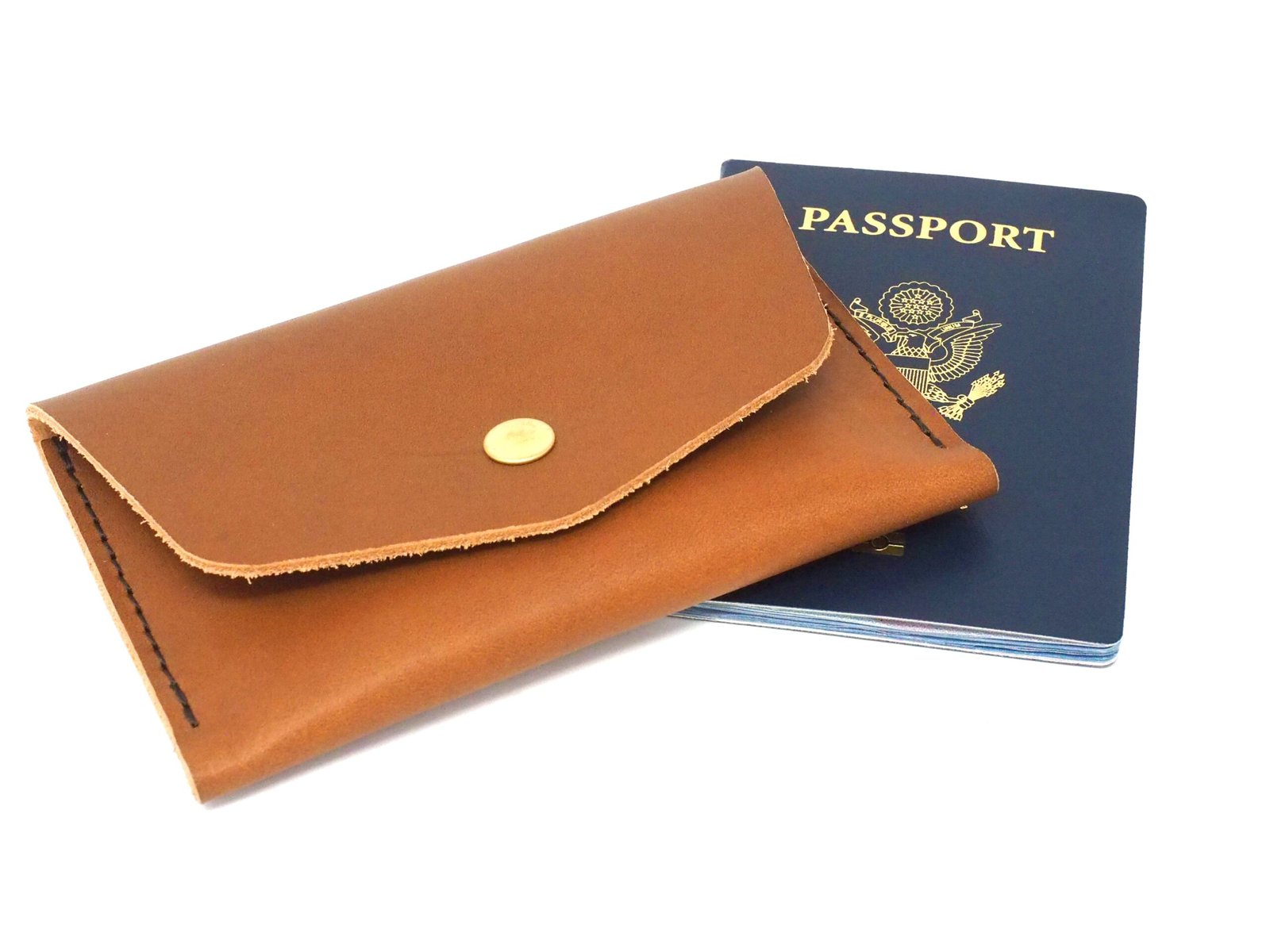 brown passport wallet